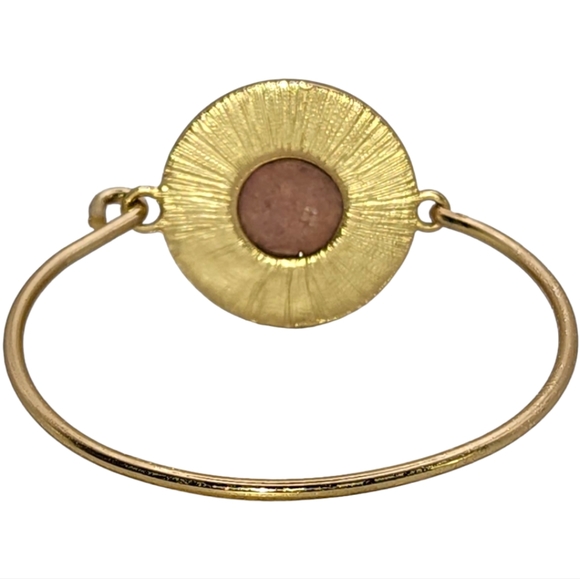 Rhodonite Stone Clasp Gold Tone Bangle Bracelet - Picture 2 of 5